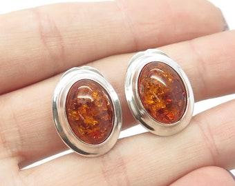 925 Sterling Silver Vintage Faux Amber Clip On Earrings