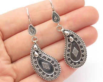 925 Sterling Silver Vintage Bead Teardrop Dangling Earrings