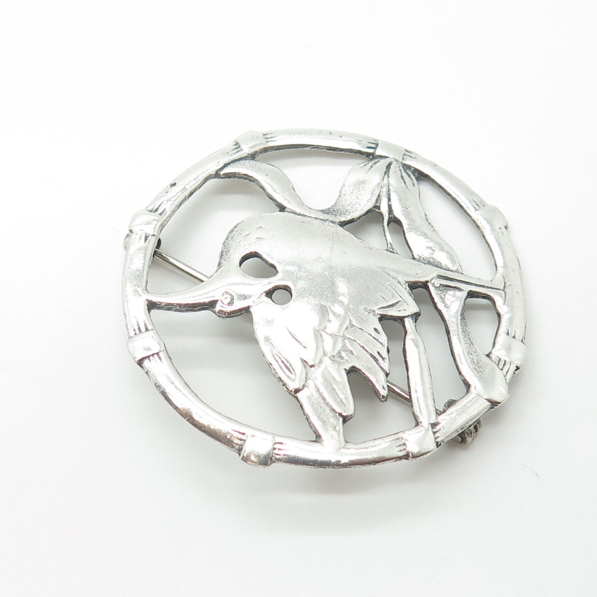Broche Vintage 'Nid De Cigognes' - Métal Argenté Vieilli - 50x38mm - Fabriqué En France