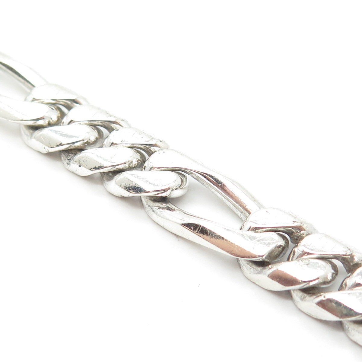 925 Sterling Silver Vintage Mexico Figaro Link Bracelet 8.5