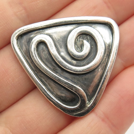 925 Sterling Silver Vintage Swirl Triangle Pin Br… - image 1