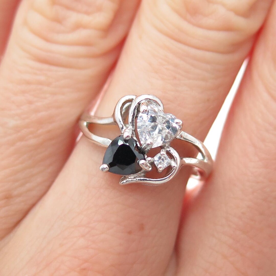 CHAPAL ZENRAY 925 Sterling Vintage Real Black Spinel & C Z Heart