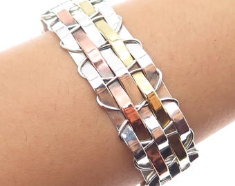 925 Sterling Silver 3-Tone Vintage Mexico Modernist Adjustable Bracelet 6.75"
