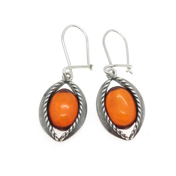 925 Sterling Silver Vintage Real Amber Modernist … - image 4