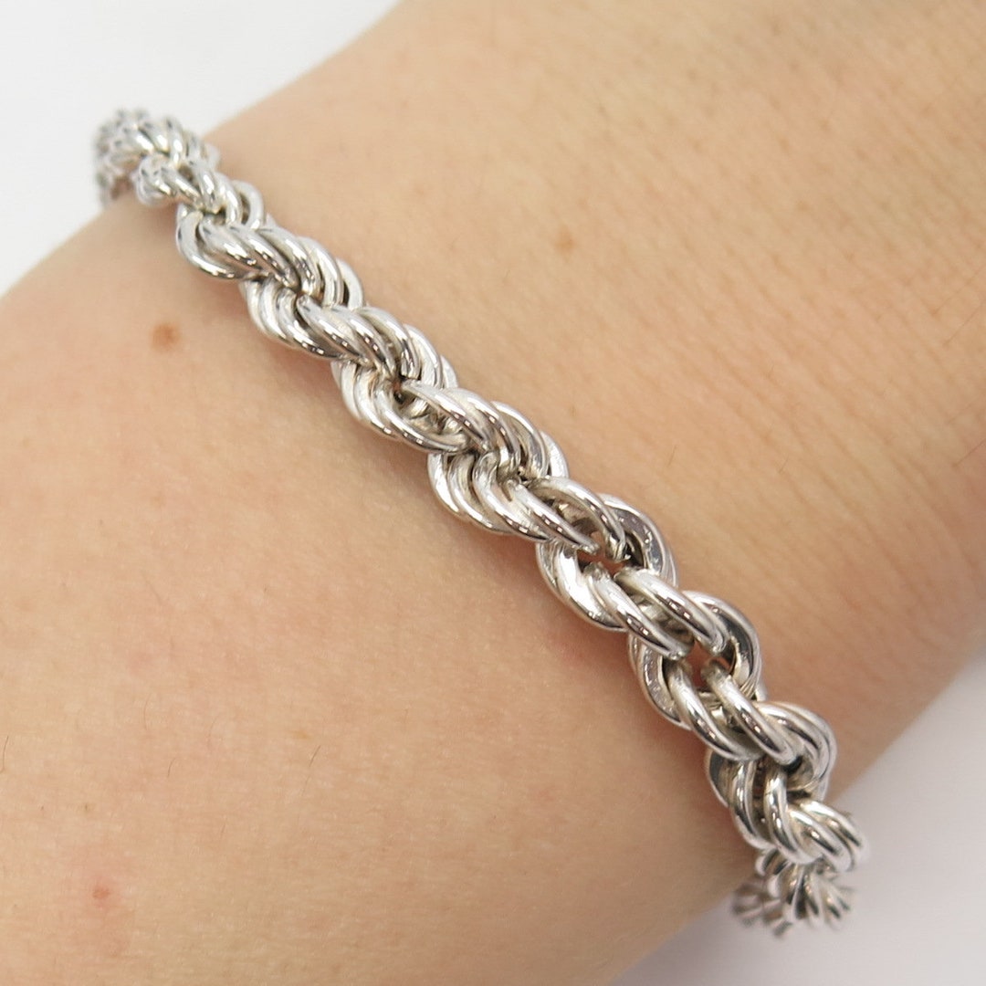 Solid 925 Sterling Silver Italy Figaro Link Chain Bracelet 8MM Thick  7