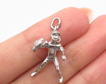 925 Sterling Silver Vintage Rugby Player Charm Pendant