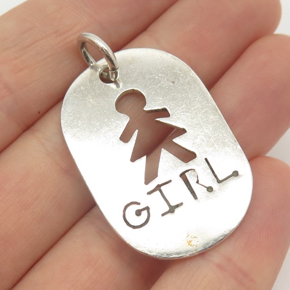 925 Sterling Silver Vintage "Girl" Cutout Pendant - image 1