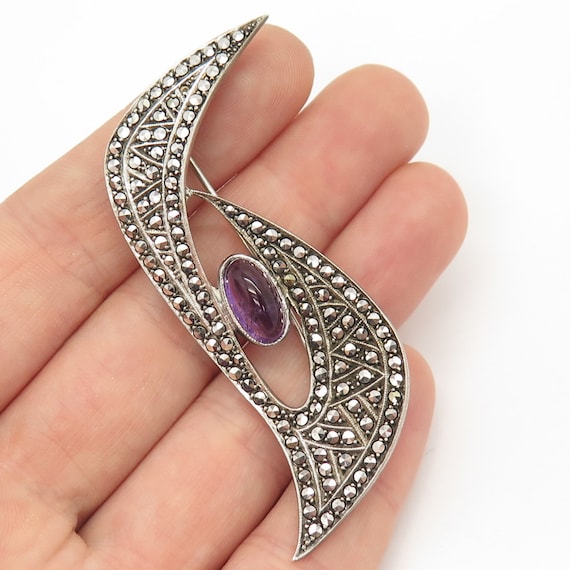 935 Silver Vintage Real Amethyst and Marcasite Ge… - image 1