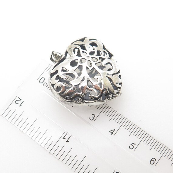 925 Sterling Silver Vintage Ornate Puffy Heart 3D… - image 3