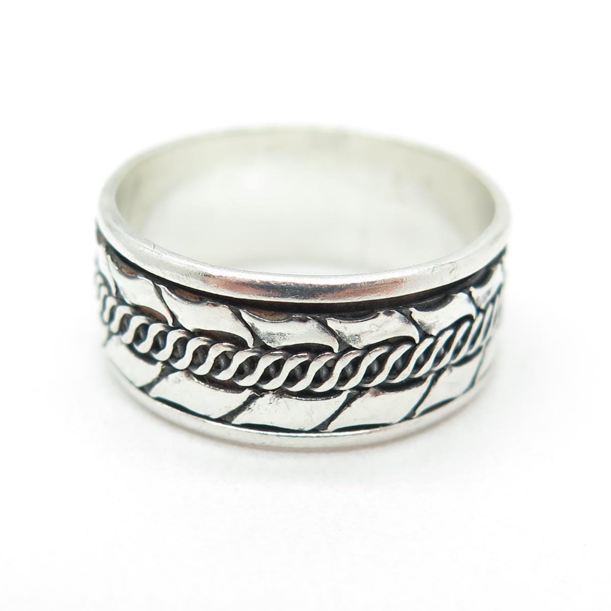 925 Sterling Silver Vintage Modernist Link Band Oxidized Ring Size