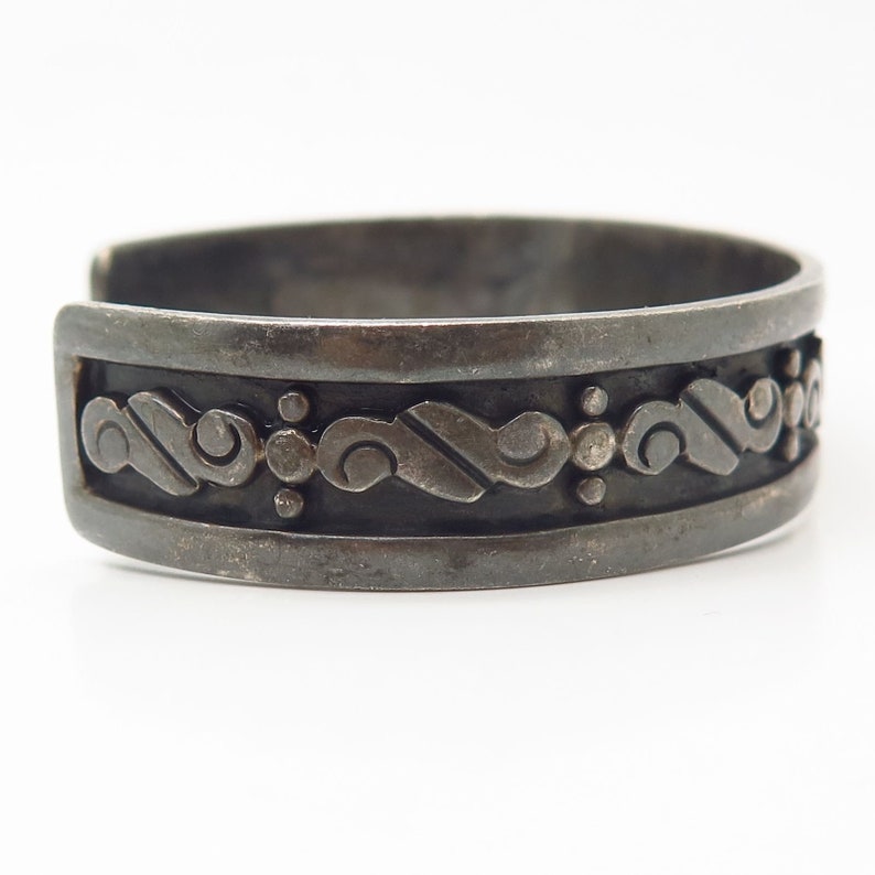 925 Sterling Silver Antique Mexico Taxco Patterned Cuff Bracelet 6 34