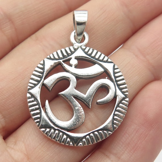 925 Sterling Silver Vintage Om Mantra Pendant - image 1