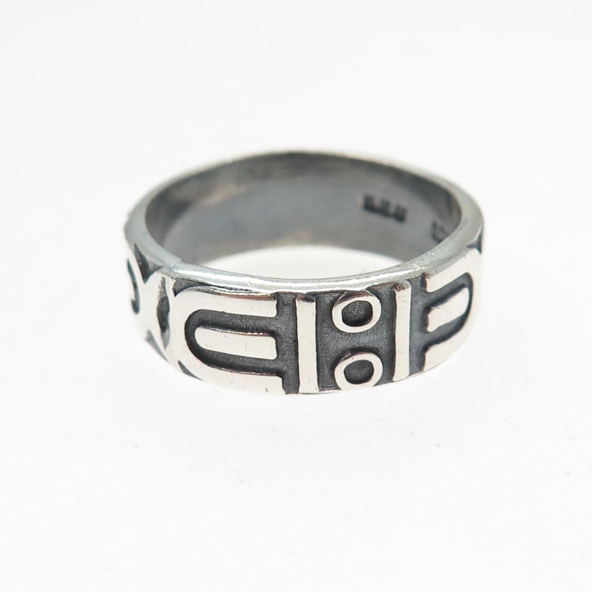 925 Sterling Silver Vintage Mexico Tribal Symbol Oxidized Band