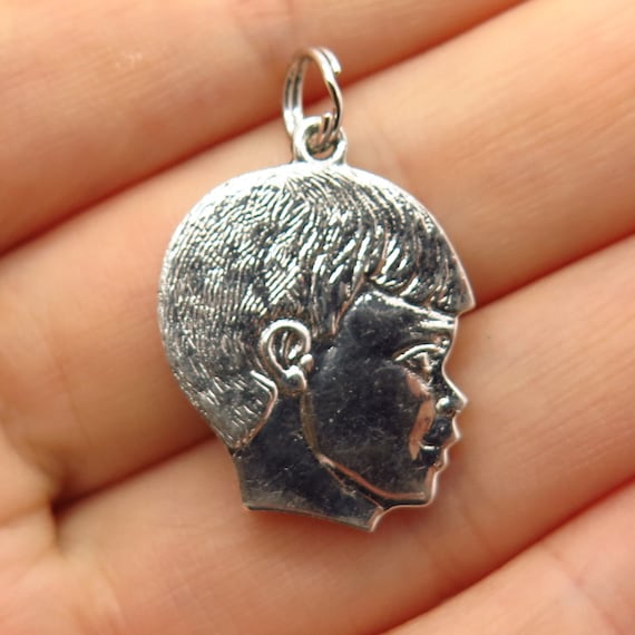 925 Sterling Silver Vintage Boy Profile Face Desi… - image 1