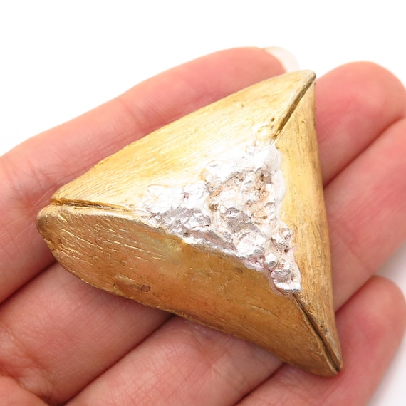925 Sterling Silver 2-Tone Hammered Abstract Trian
