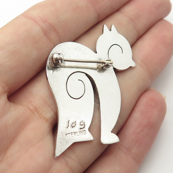 925 Sterling Silver Vintage Abstract Cat Pin Broo… - image 2