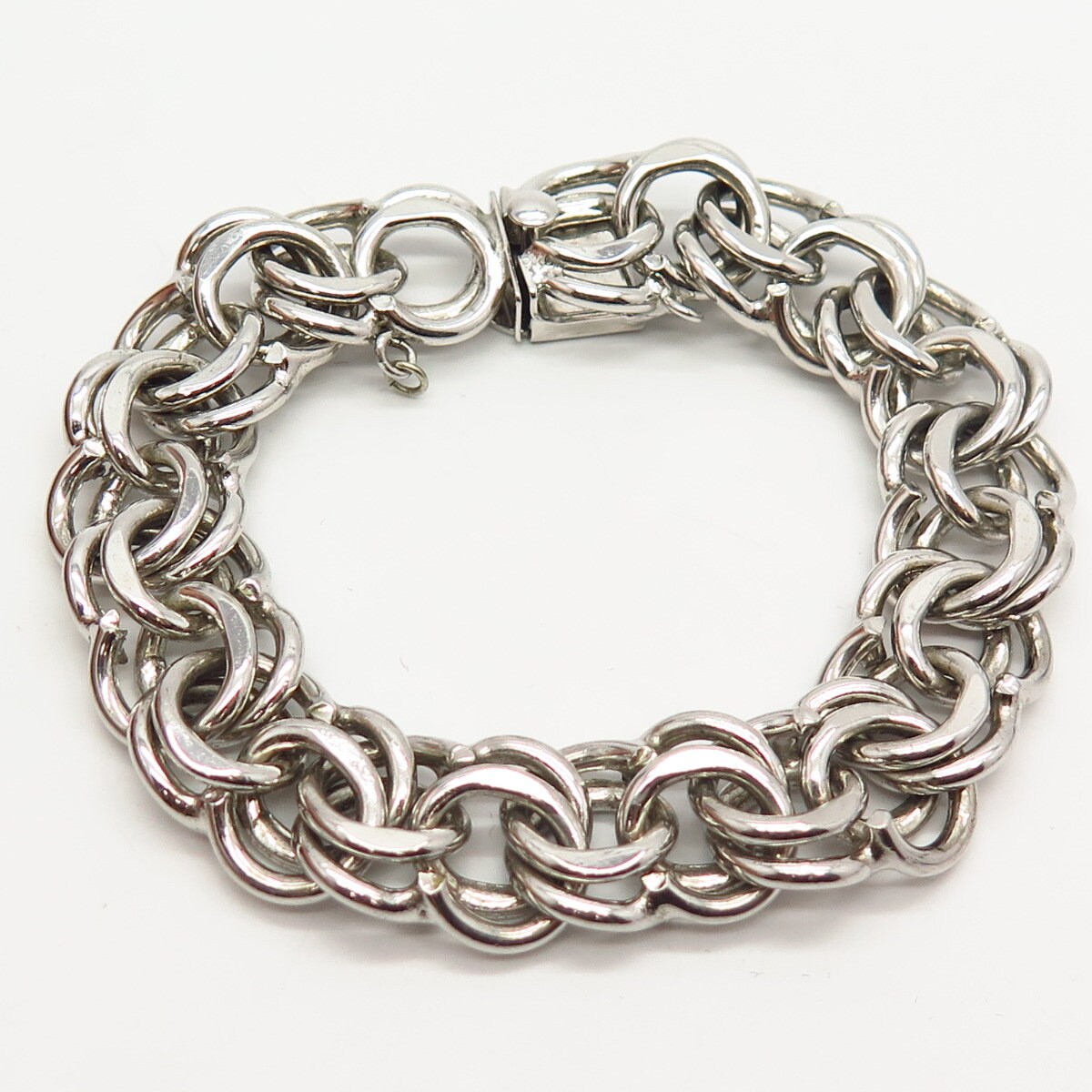 925 Sterling Silver Vintage Wide Thick Double Link Bracelet 925 Sterling Silver Vintage Wide Thick Double Link Bracelet