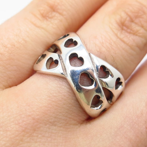 925 Sterling Silver Vintage Heart Crossover Ring … - image 1