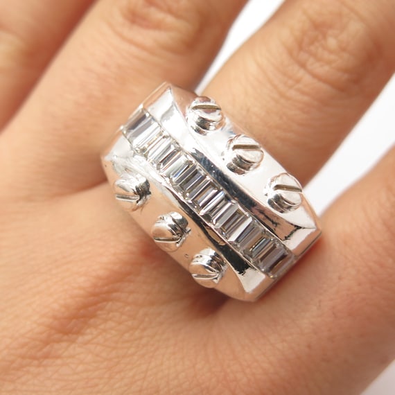 925 Sterling Silver Vintage C Z Modernist Ring Size 9 3/4 - Etsy