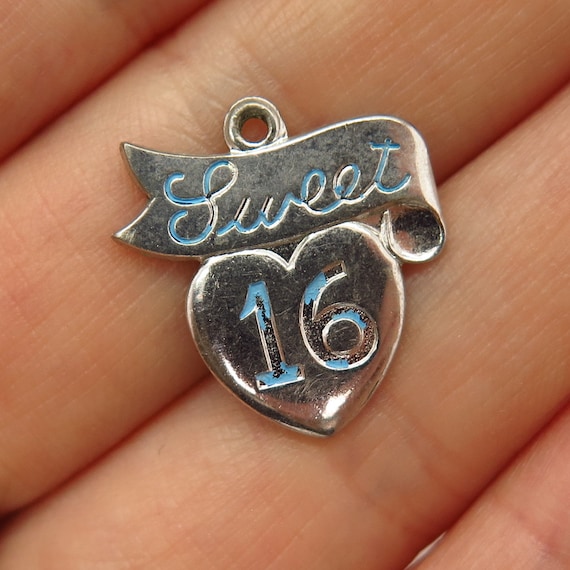 925 Sterling Silver Vintage Enamel "Sweet 16" Hea… - image 1