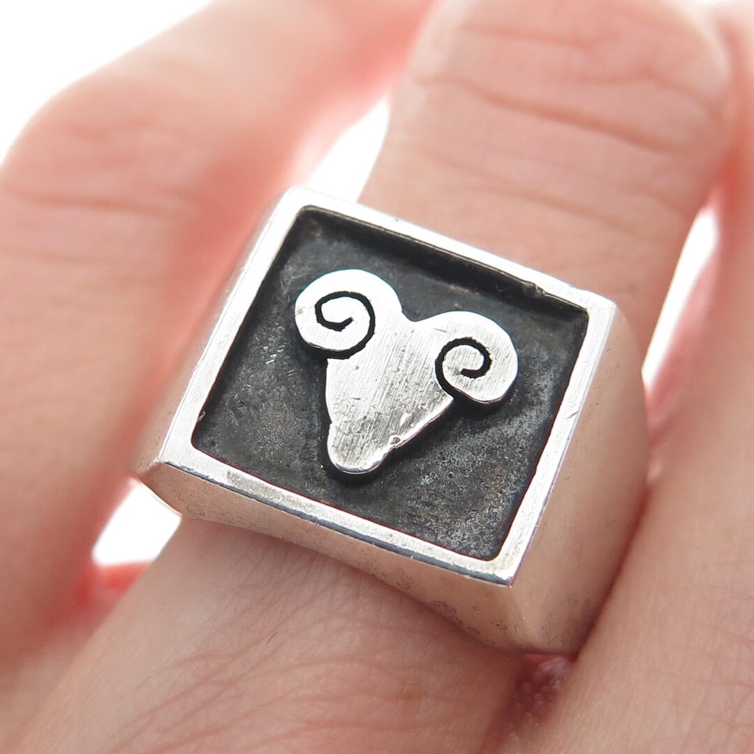 925 Sterling Silver Vintage Mexico Aries Zodiac Sign Oxidized Ring Size ...