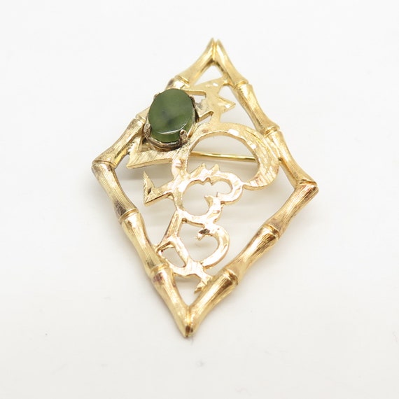 925 Sterling Silver Gold Plated Vintage Real Jade… - image 5