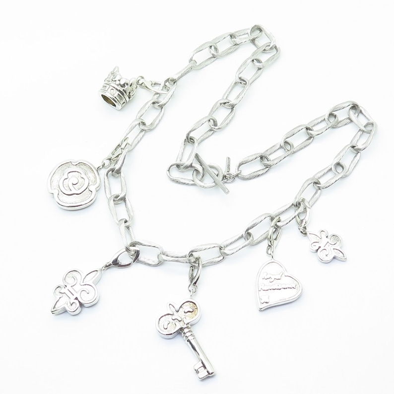 Signed 925 Sterling Silver Assorted Dangling Accents Cable Chain Necklace 17