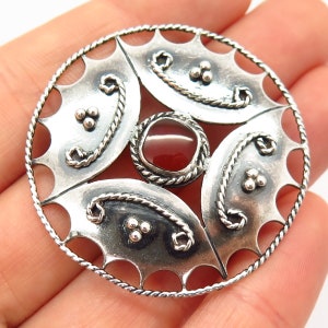 925 Sterling Silver Vintage Real Carnelian Gemstone Shield Design Pin Brooch