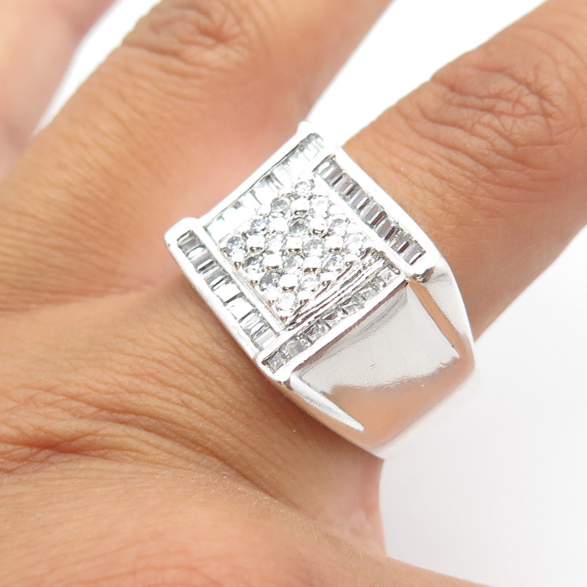 White Square Ring, Sterling Silver, Minimalist Geometric