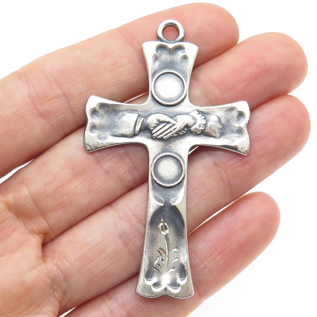 あ*こ様 ⭐️遺品整理アクセサリー　18KGP SILVER刻印　クリスチャンデ ANSON 925 Sterling Silver Vintage 1975 Cross Religious Pendant - Etsy
