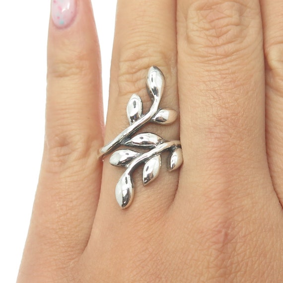 925 Sterling Silver Vintage Leaf Floral Bypass Ring Size 6.5 - Etsy