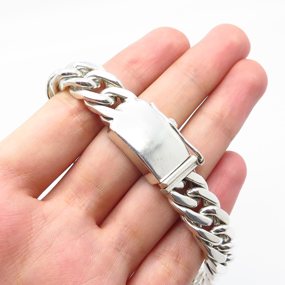 925 Sterling Silver Vintage Mexico Heavy Cable Link Bracelet