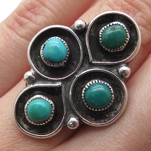 Old Pawn 925 Sterling Silver Vintage Kingman Turquoise Oxidized Ring Size 6.5