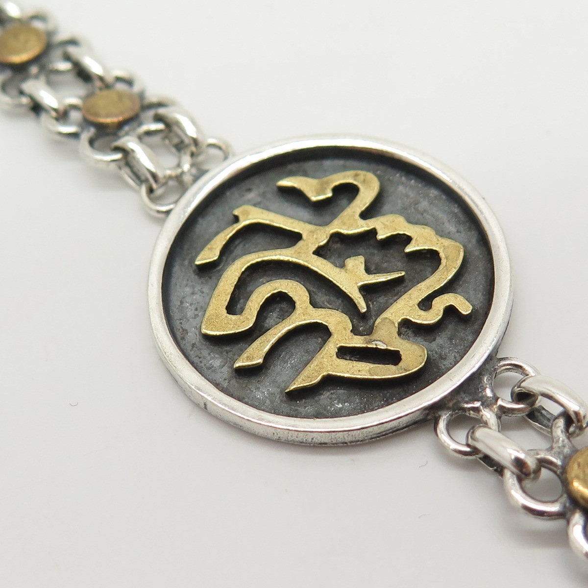 【美品】 LORO ring 17号/19号 silver925 925 Sterling Silver 2-tone Vintage Chinese Character Rolo