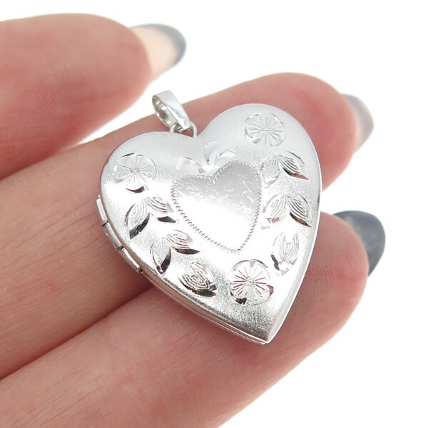 TRU KAY 925 Sterling Silver Vintage Floral Heart Locket Pendant