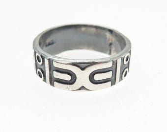 925 Sterling Silver Vintage Mexico Tribal Symbol Oxidized Band