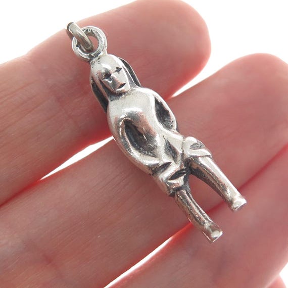 925 Sterling Silver Vintage Gold Miner 3D Charm Pendant