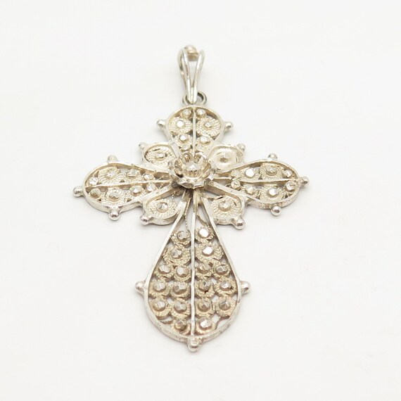 925 Sterling Silver Vintage Ornate Cross Pendant - image 4