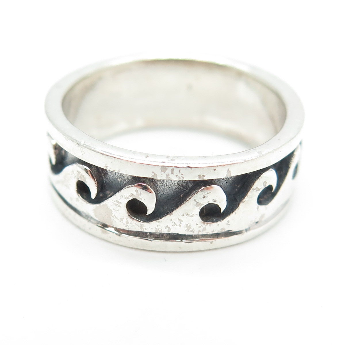 925 Sterling Silver Vintage Water Pattern Band Ring Size