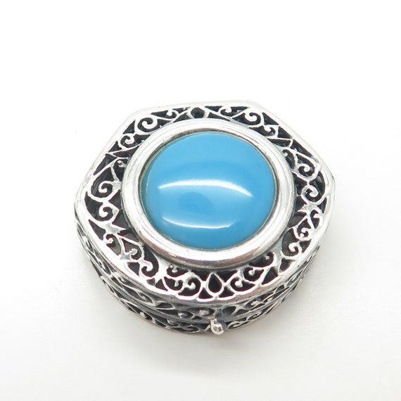 925 Sterling Silver Vintage Faux Turquoise Ornate… - image 6