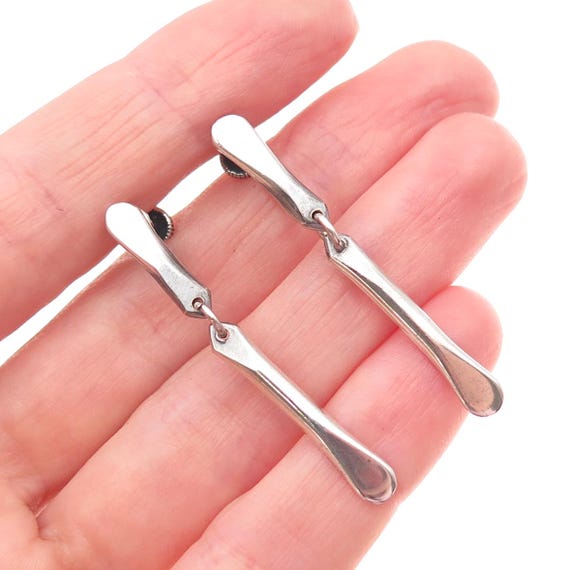 PHYLLIS SKLAR 925 Sterling Silver Vintage Modernist Oxidized Screw Back Earrings