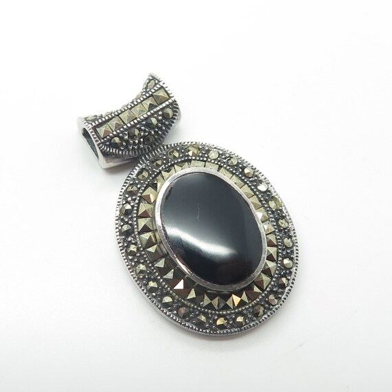 925 Sterling Silver Vintage Real Black Onyx and M… - image 4