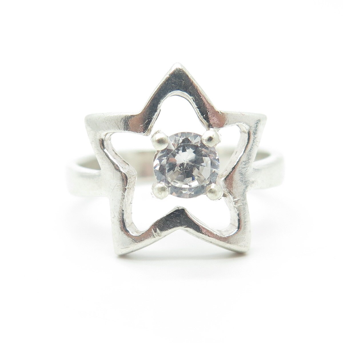 925 Sterling Silver Vintage Single-cut Round Shaped C Z Star