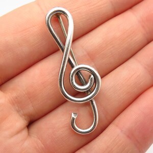 925 Sterling Silver Vintage Treble Clef Design Pin Brooch