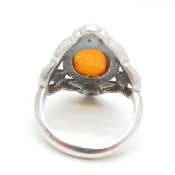 925 Sterling Silver Vintage Real Amber Knot Ring … - image 5