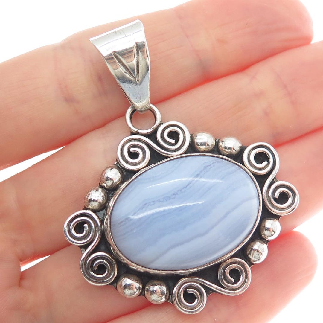 ★ SILVER 925 シルバー　SV　MEXICO ネックレス　ブルー石 925 Sterling Silver Vintage CII Mexico Real Blue Lace Agate Spiral