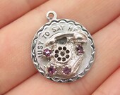 925 Sterling Silver Antique Spencer Real Amethyst Gem Retro Rotary Phone Pendant