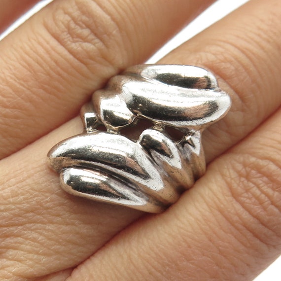 925 Sterling Silver Vintage Ribbed Modernist Ring… - image 1