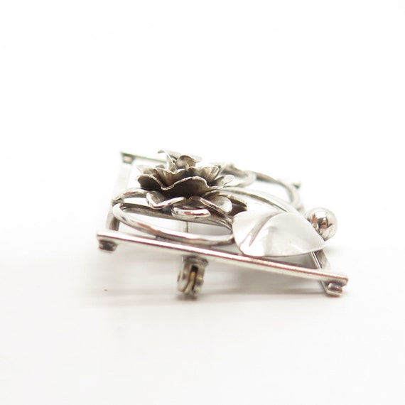 925 Sterling Silver Vintage Floral Design Pin Bro… - image 4