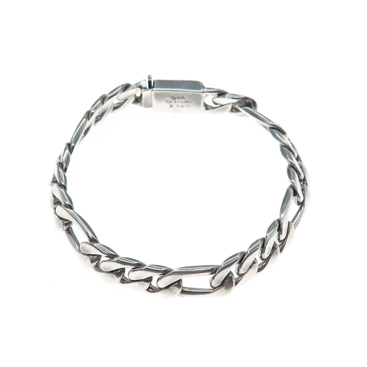925 Sterling Silver Vintage Mexico Figaro Link Oxidized Bracelet 8